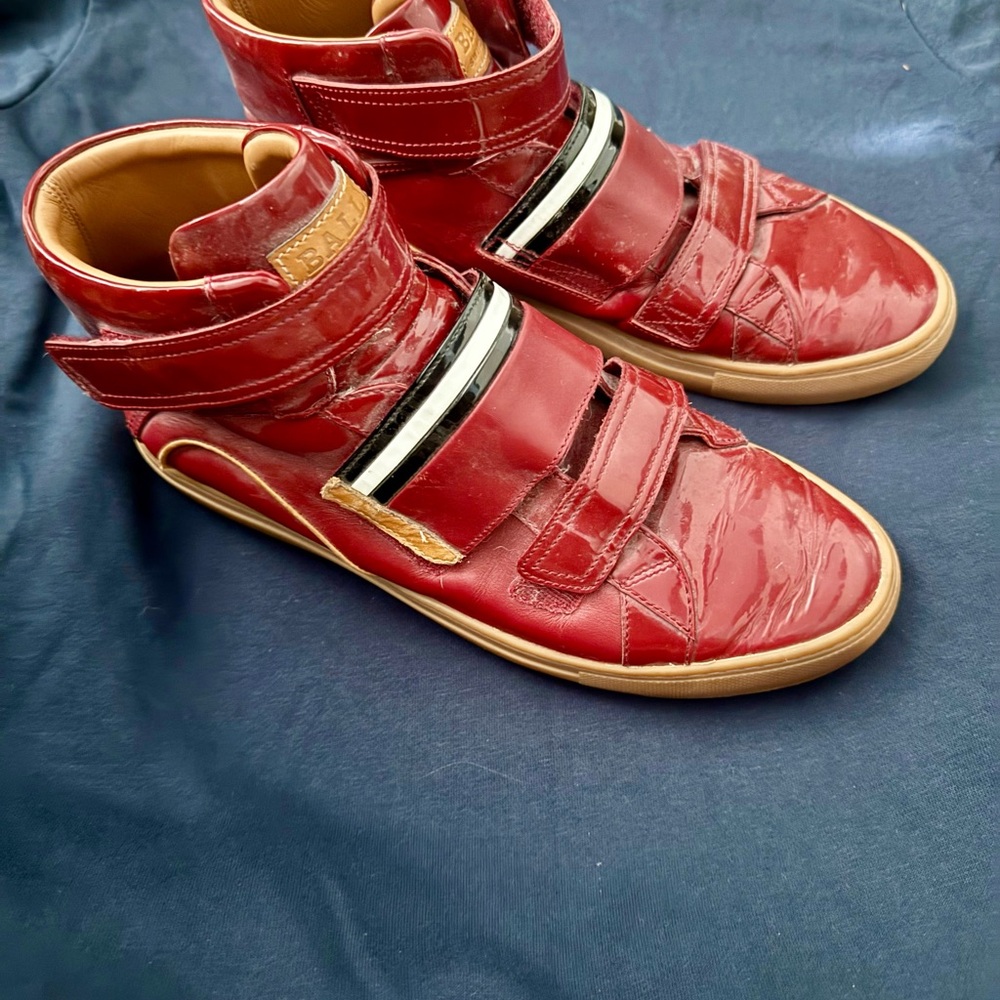Bally Red Leather High-Tops with Straps
